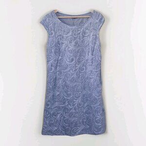 Lina Tomei Linen Dress XL Runs Small Blue Embroidered Pockets SS Linen Coastal